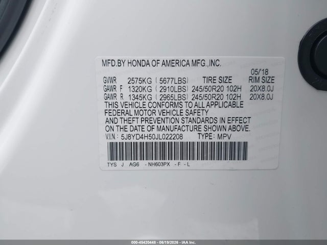 Acura Mdx Technology Package Acurawatch Plus Pkg 2018 5J8YD4H50JL022208 Image 9