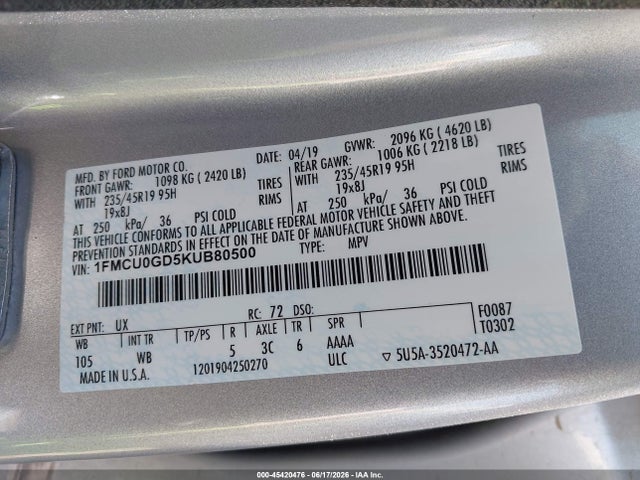 Ford ESCAPE SE 2019 1FMCU0GD5KUB80500 Image 9