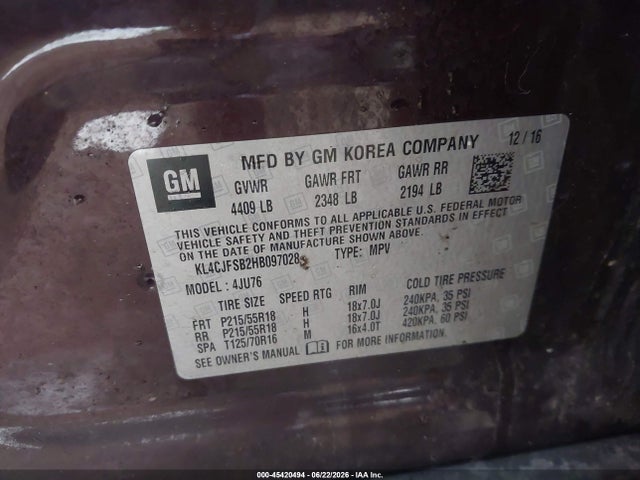 45420494 :رقم المزاد ، KL4CJFSB2HB097028 vin ، 2017 Buick Encore Preferred Ii مزاد بيع