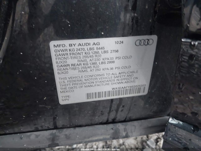 Продажа на аукционе авто 2025 Audi Q5 Premium Plus 45 Tfsi S Line Quattro S Tronic, vin: WA1EAAFY6S2025203, номер лота: 45420511