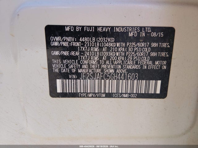 Продажа на аукционе авто 2016 Subaru Forester 2.5i Premium, vin: JF2SJAFC5GH441603, номер лота: 45420528