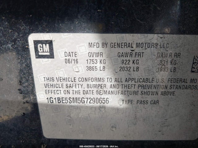 1G1BE5SM5G7290656 Chevrolet Cruze Lt Auto
