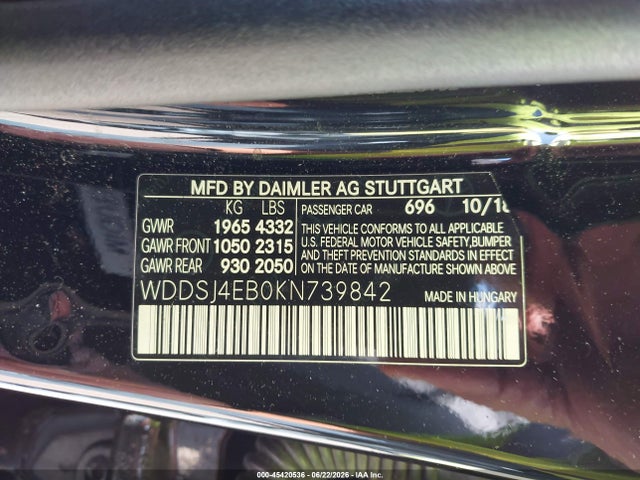 WDDSJ4EB0KN739842 Mercedes-Benz CLA 250