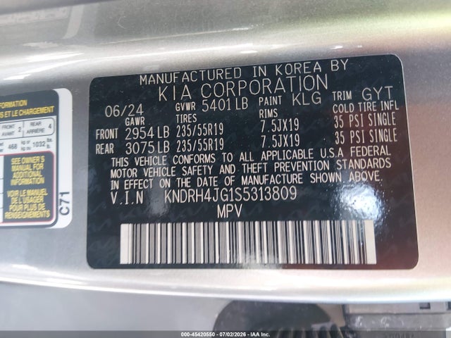 Aukcja sprzedaży 2025 Kia Sorento Hybrid Ex, vin: KNDRH4JG1S5313809, numer aukcji: 45420550