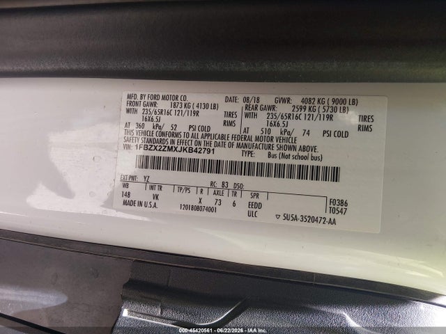 1FBZX2ZMXJKB42791 Ford Transit-350 Xl/xlt