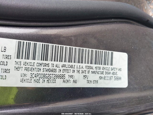45420567 :رقم المزاد ، 3C4PDDBG2GT200685 vin ، 2016 Dodge Journey Sxt مزاد بيع