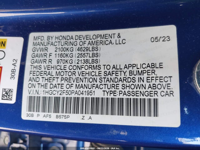 1HGCY2F50PA041951 Honda Accord Hybrid Sport