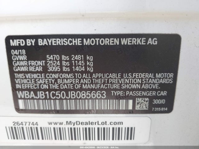 Продажа на аукционе авто 2018 Bmw 530e Xdrive Iperformance, vin: WBAJB1C50JB085663, номер лота: 45420586