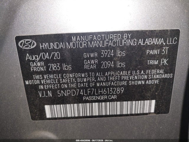 Hyundai ELANTRA SE 2020 5NPD74LF7LH613289 Image 9