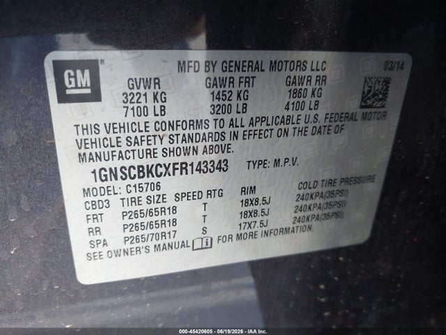 Chevrolet Tahoe Lt 2015 1GNSCBKCXFR143343 Image 9