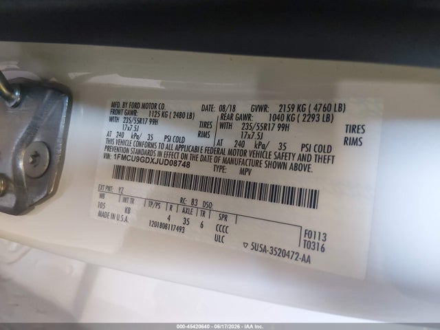 Ford ESCAPE SE 2018 1FMCU9GDXJUD08748 Image 9