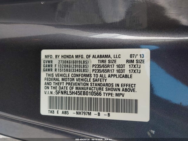 Honda ODYSSEY EX 2014 5FNRL5H45EB010566 Image 9