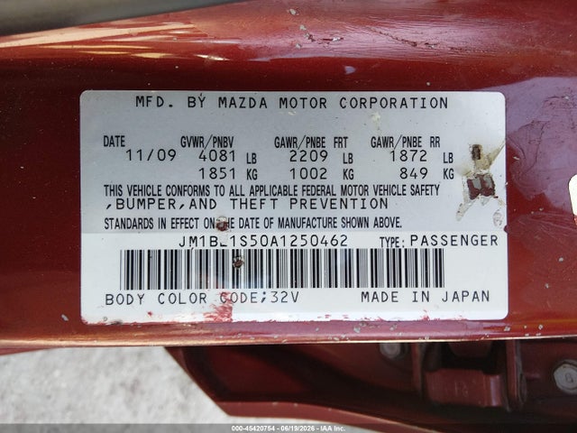 Aukcja sprzedaży 2010 Mazda Mazda3 S Grand Touring, vin: JM1BL1S50A1250462, numer aukcji: 45420754