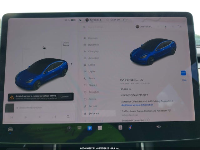 2020 Tesla Model 3 Standard Range Plus Rear-wheel Drive/standard Range Rear-wheel Drive მანქანა იყიდება აუქციონზე, vin: 5YJ3E1EAXLF792427, აუქციონის ნომერი: 45420781