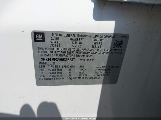 Aukcja sprzedaży 2017 Gmc Terrain Denali, vin: 2GKFLVE39H6303237, numer aukcji: 45420839