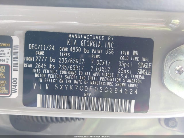 Aukcja sprzedaży 2025 Kia Sportage X-pro Prestige, vin: 5XYK7CDF0SG294324, numer aukcji: 45420853