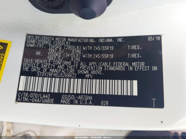 Toyota Highlander Limited 2018 5TDYZRFH0JS268622 Image 9