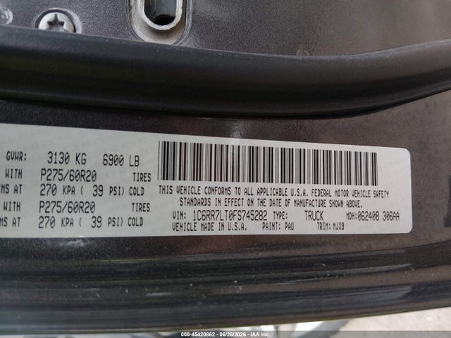 2015 Ram 1500 Big Horn მანქანა იყიდება აუქციონზე, vin: 1C6RR7LT0FS745282, აუქციონის ნომერი: 45420862