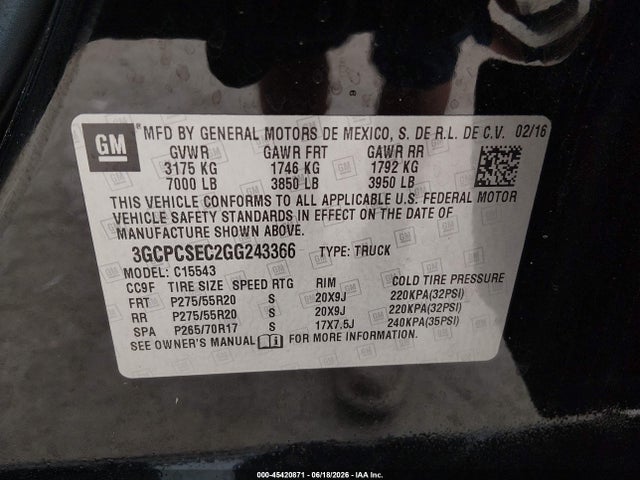 Chevrolet Silverado 1500 1lz 2016 3GCPCSEC2GG243366 Image 9