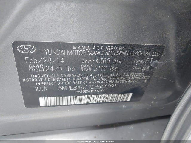 Hyundai SONATA GLS 2014 5NPEB4AC7EH906091 Image 9