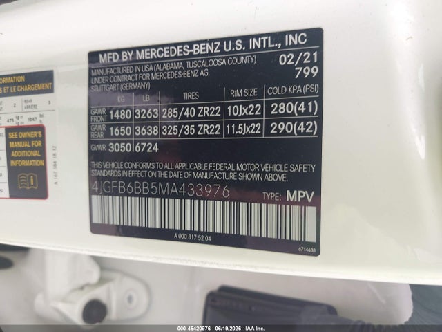 Aukcja sprzedaży 2021 Mercedes-benz Amg Gle 53 4matic, vin: 4JGFB6BB5MA433976, numer aukcji: 45420976