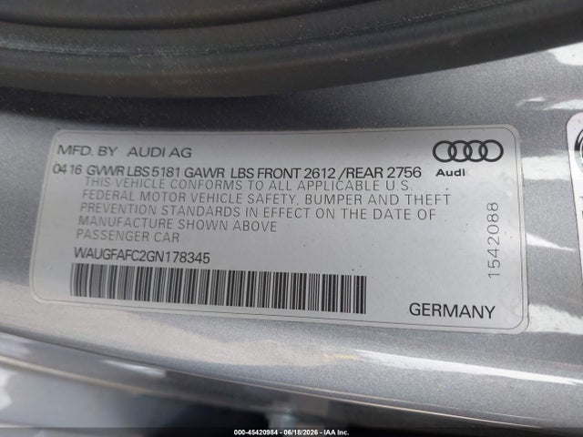 WAUGFAFC2GN178345 Audi A6 2.0t Premium Plus