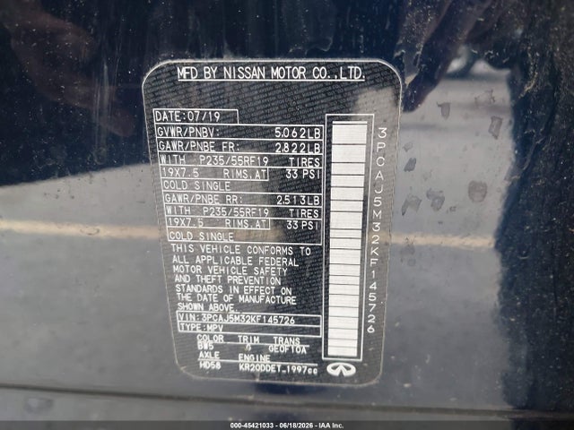 Продажа на аукционе авто 2019 Infiniti Qx50 Essential, vin: 3PCAJ5M32KF145726, номер лота: 45421033