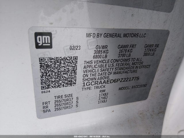 Продаж на аукціоні авто 2023 Chevrolet Silverado 1500 2wd Double Cab Standard Bed Wt, vin: 1GCRAAED6PZ221775, номер лоту: 45421041