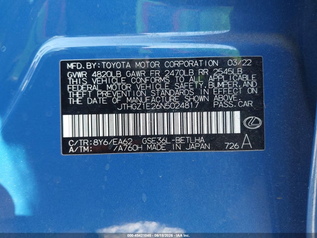 JTHGZ1E26N5024817 Lexus Is 350 F Sport