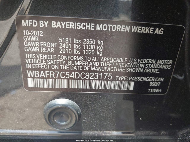 45421052 :رقم المزاد ، WBAFR7C54DC823175 vin ، 2013 Bmw 535i مزاد بيع