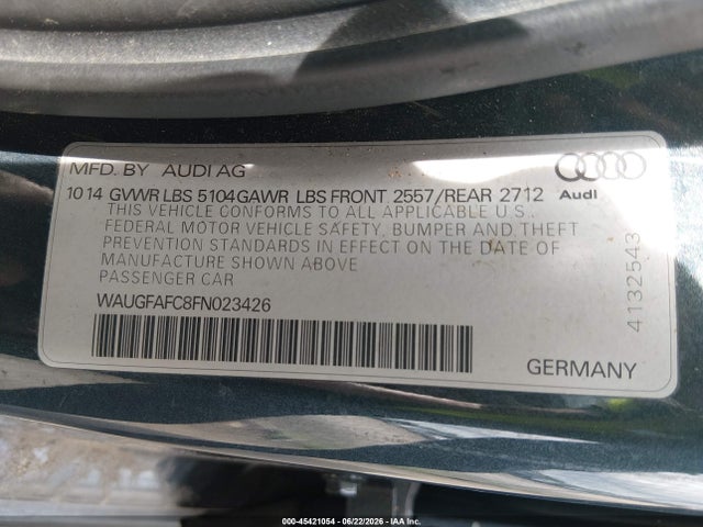 Aukcja sprzedaży 2015 Audi A6 2.0t Premium, vin: WAUGFAFC8FN023426, numer aukcji: 45421054