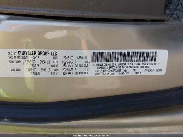 Продаж на аукціоні авто 2012 Chrysler Town & Country Limited, vin: 2C4RC1GG9CR270930, номер лоту: 45421095