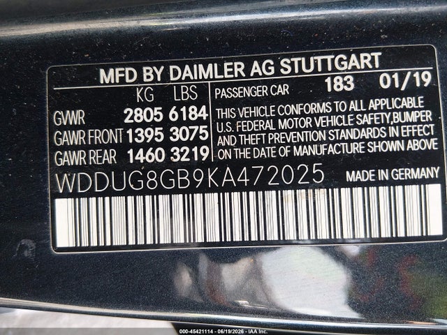 Продажа на аукционе авто 2019 Mercedes-benz S 560 4matic, vin: WDDUG8GB9KA472025, номер лота: 45421114