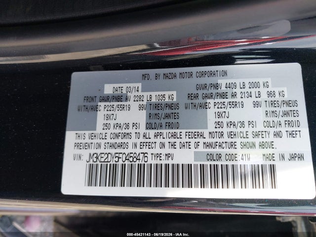 2015 Mazda Cx-5 Grand Touring მანქანა იყიდება აუქციონზე, vin: JM3KE2DY5F0458476, აუქციონის ნომერი: 45421143