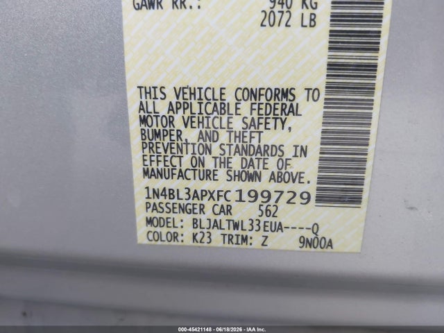 Nissan Altima 3.5 Sl 2015 1N4BL3APXFC199729 Image 9