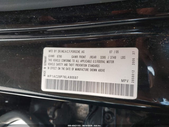 Продаж на аукціоні авто 2006 Porsche Cayenne Turbo/turbo S, vin: WP1AC29P76LA90597, номер лоту: 45421153