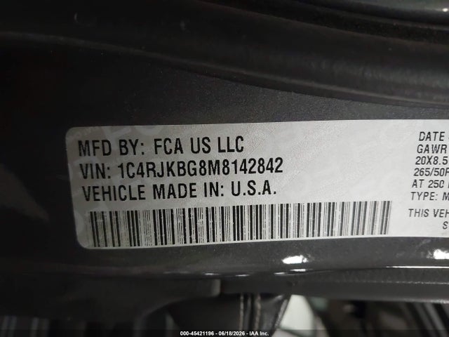 Aukcja sprzedaży 2021 Jeep Grand Cherokee L Limited 4x4, vin: 1C4RJKBG8M8142842, numer aukcji: 45421196
