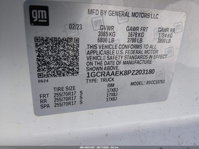 Продаж на аукціоні авто 2023 Chevrolet Silverado 1500 2wd Double Cab Standard Bed Wt, vin: 1GCRAAEK8PZ203180, номер лоту: 45421207
