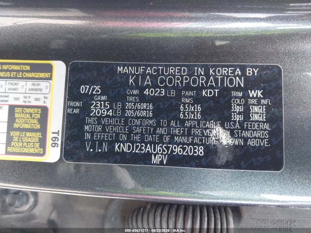 Aukcja sprzedaży 2025 Kia Soul Lx, vin: KNDJ23AU6S7962038, numer aukcji: 45421217