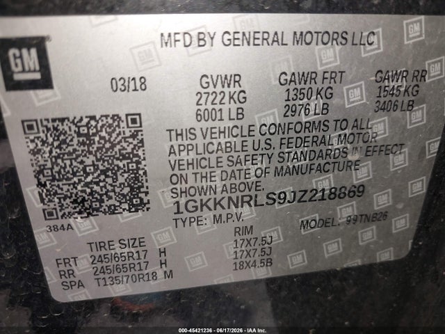 1GKKNRLS9JZ218869 GMC Acadia Sle-1