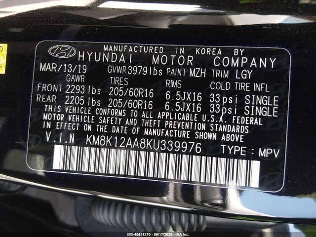 KM8K12AA8KU339976 Hyundai Kona Se
