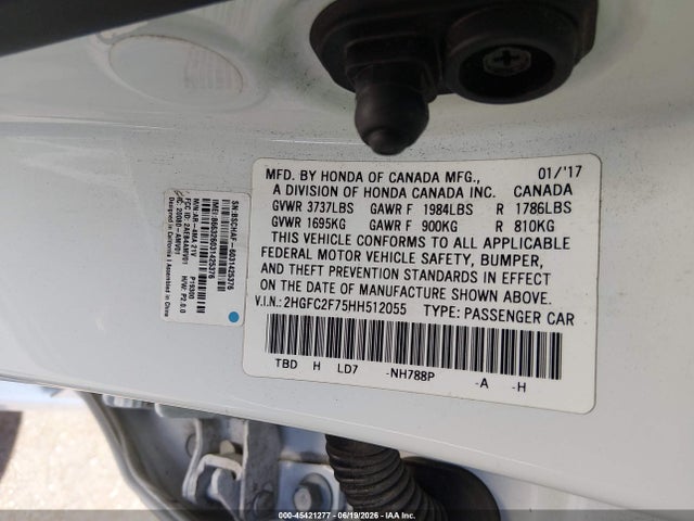Honda CIVIC EX 2017 2HGFC2F75HH512055 Image 9