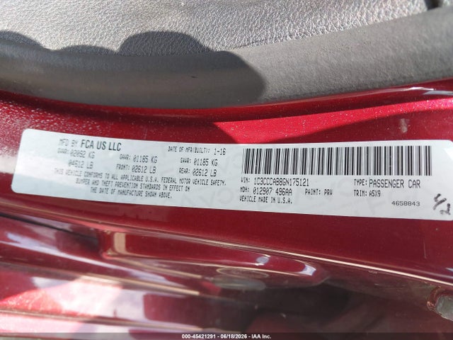 Продажа на аукционе авто 2016 Chrysler 200 Limited, vin: 1C3CCCAB8GN175121, номер лота: 45421291