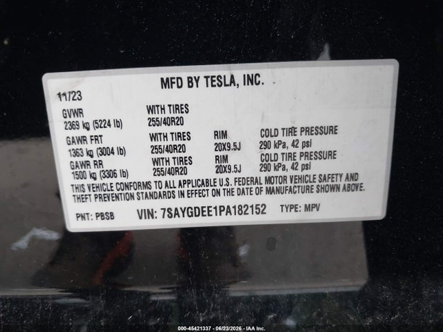 Aukcja sprzedaży 2023 Tesla Model Y Awd/long Range Dual Motor All-wheel Drive, vin: 7SAYGDEE1PA182152, numer aukcji: 45421337