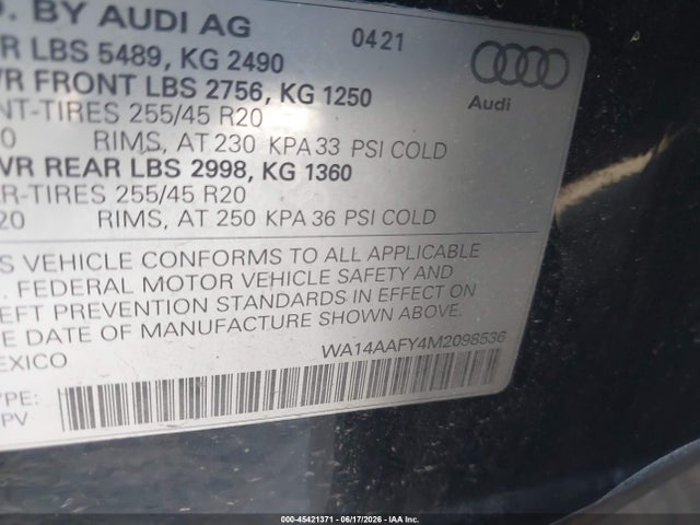 WA14AAFY4M2098536 Audi Q5 Sportback Premium 45 Tfsi Quattro S Tronic