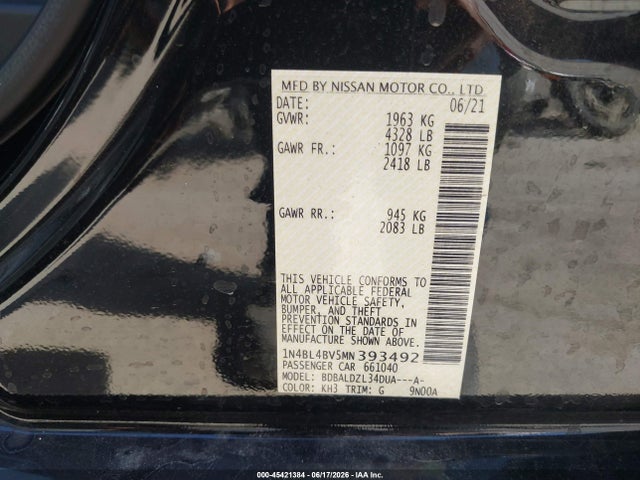 1N4BL4BV5MN393492 Nissan Altima S Fwd