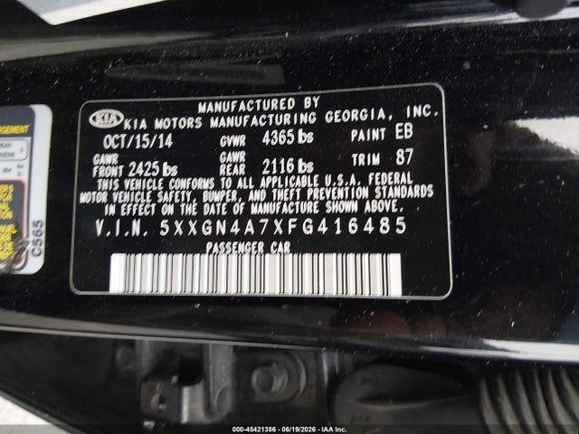 KIA OPTIMA EX 2015 5XXGN4A7XFG416485 Image 9