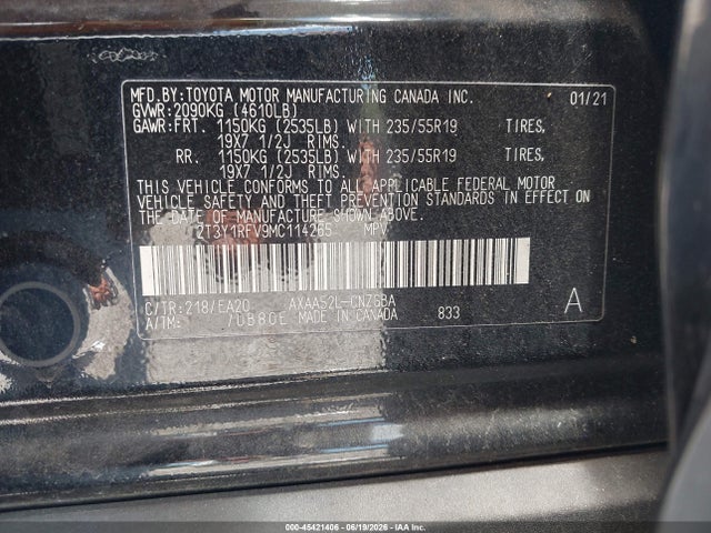 Aukcja sprzedaży 2021 Toyota Rav4 Limited, vin: 2T3Y1RFV9MC114265, numer aukcji: 45421406
