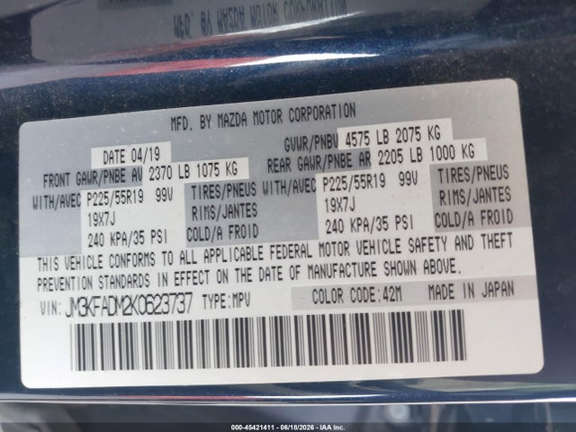 Продаж на аукціоні авто 2019 Mazda Cx-5 Grand Touring, vin: JM3KFADM2K0623737, номер лоту: 45421411