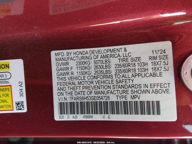 7FARS6H53SE054728 Honda Cr-v Hybrid Sport